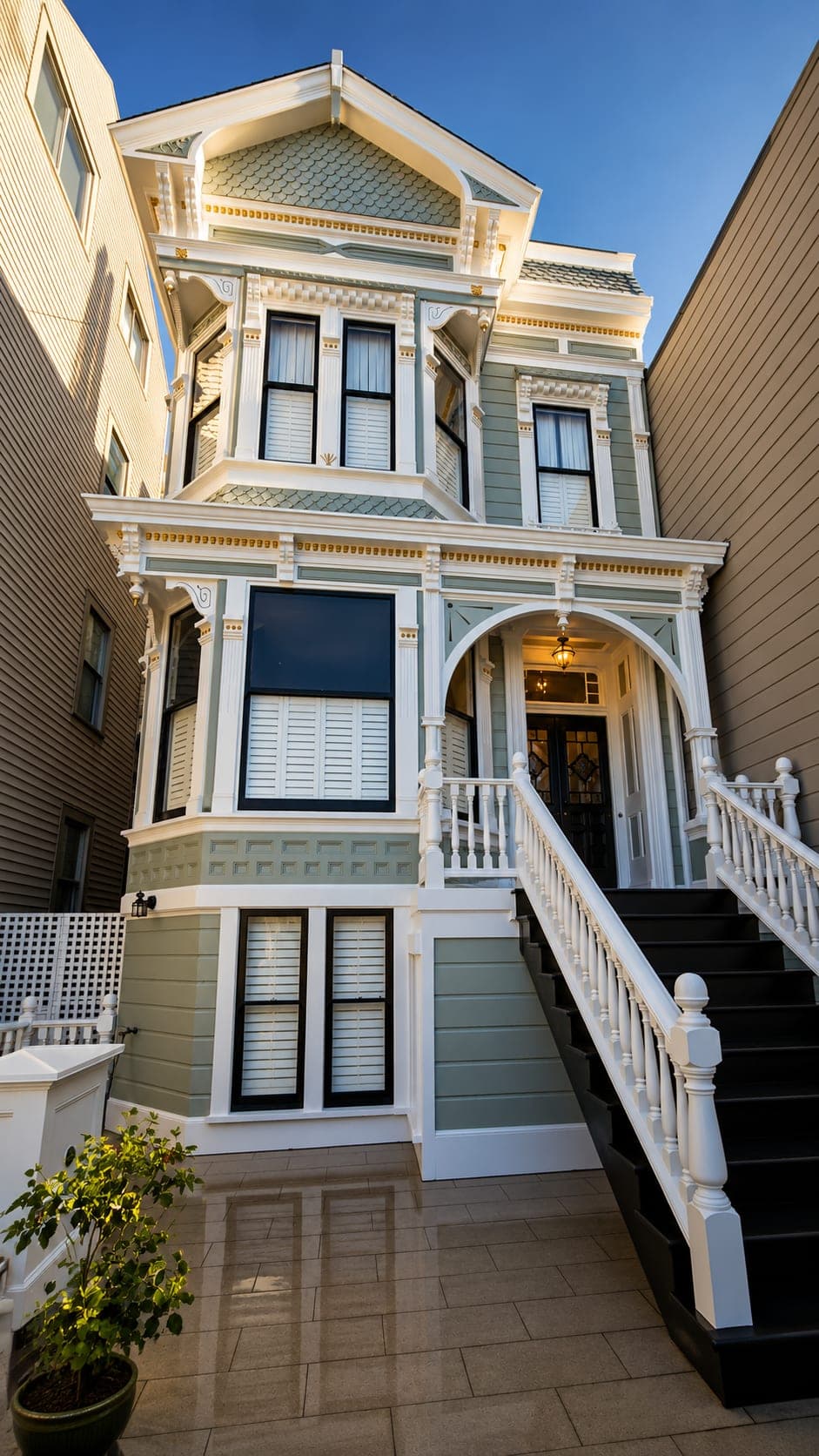 Restored sage-green Italianate Victorian, Pacific Heights